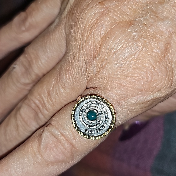 New Sterling silver Green onyx circle ring, size 9 - Picture 1 of 6